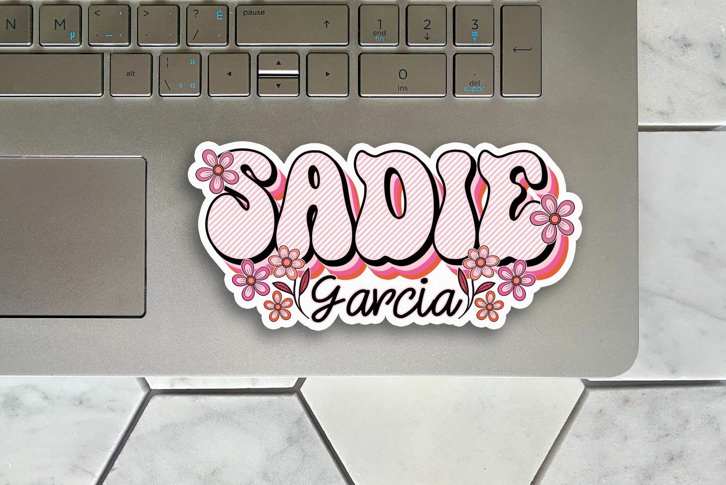 Pretty Pink Custom Name Sticker, Personalized Sticker, Hippie Sticker, Name Label for Water Bottle, Laptop, School Supplies, Camp, Daycare