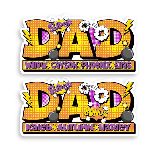 Super Dad Personalized Sticker with Names, Bonus Dad Custom Waterproof Sticker for Tumbler, Father&#39;s Day Hero Laptop Decal, Superhero