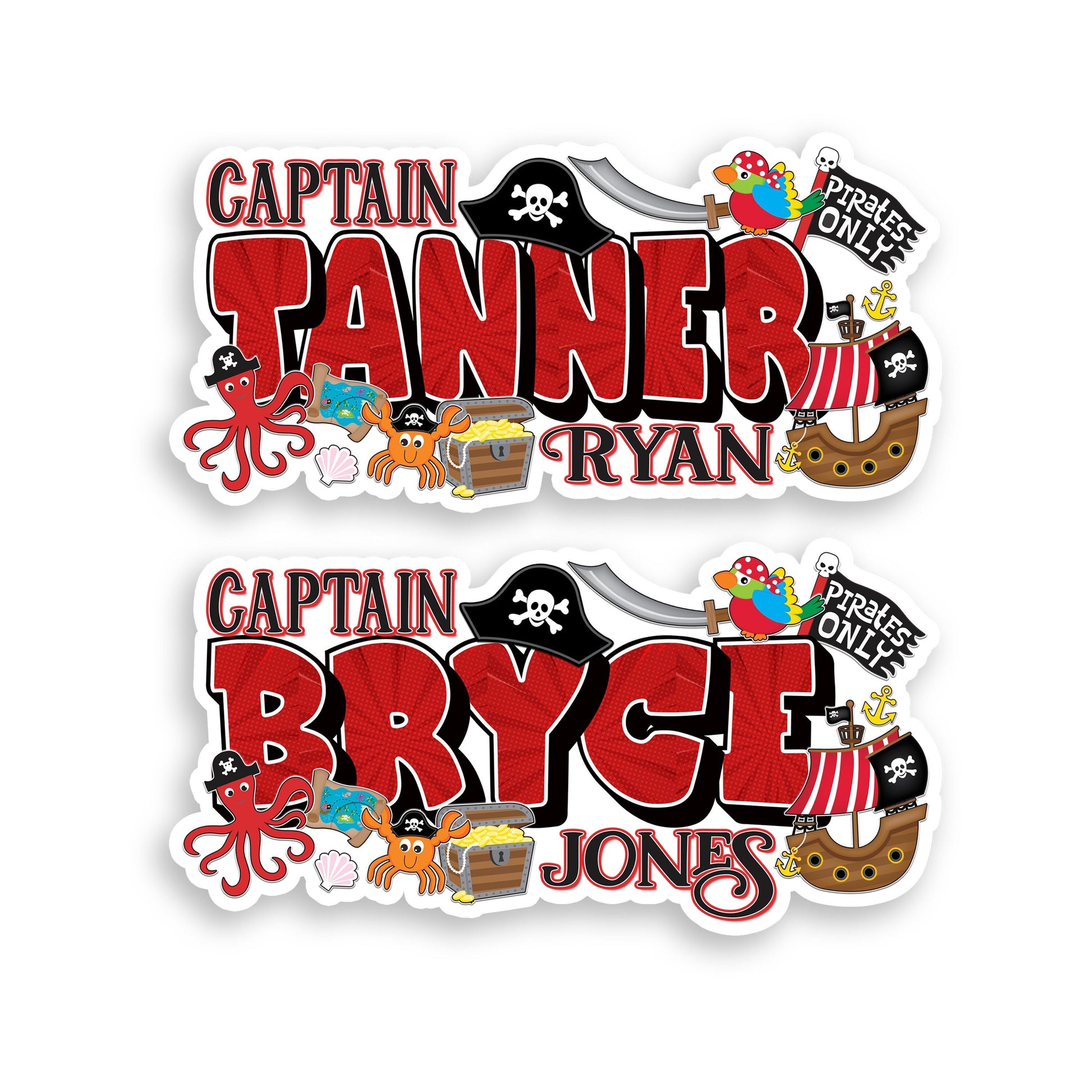 pirates only custom name sticker for kids back to school supply label. first last name pirate theme