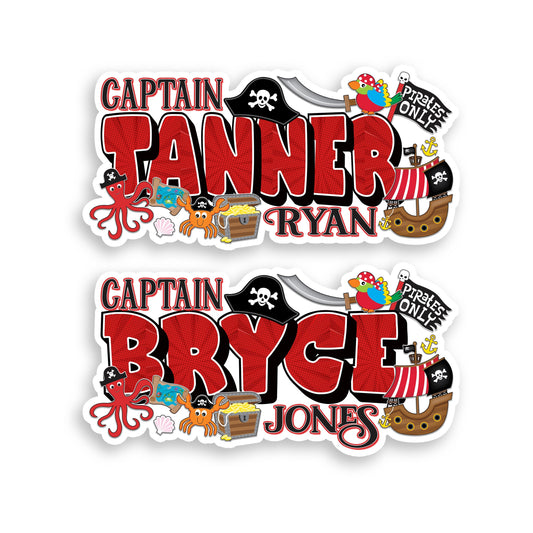 pirates only custom name sticker for kids back to school supply label. first last name pirate theme