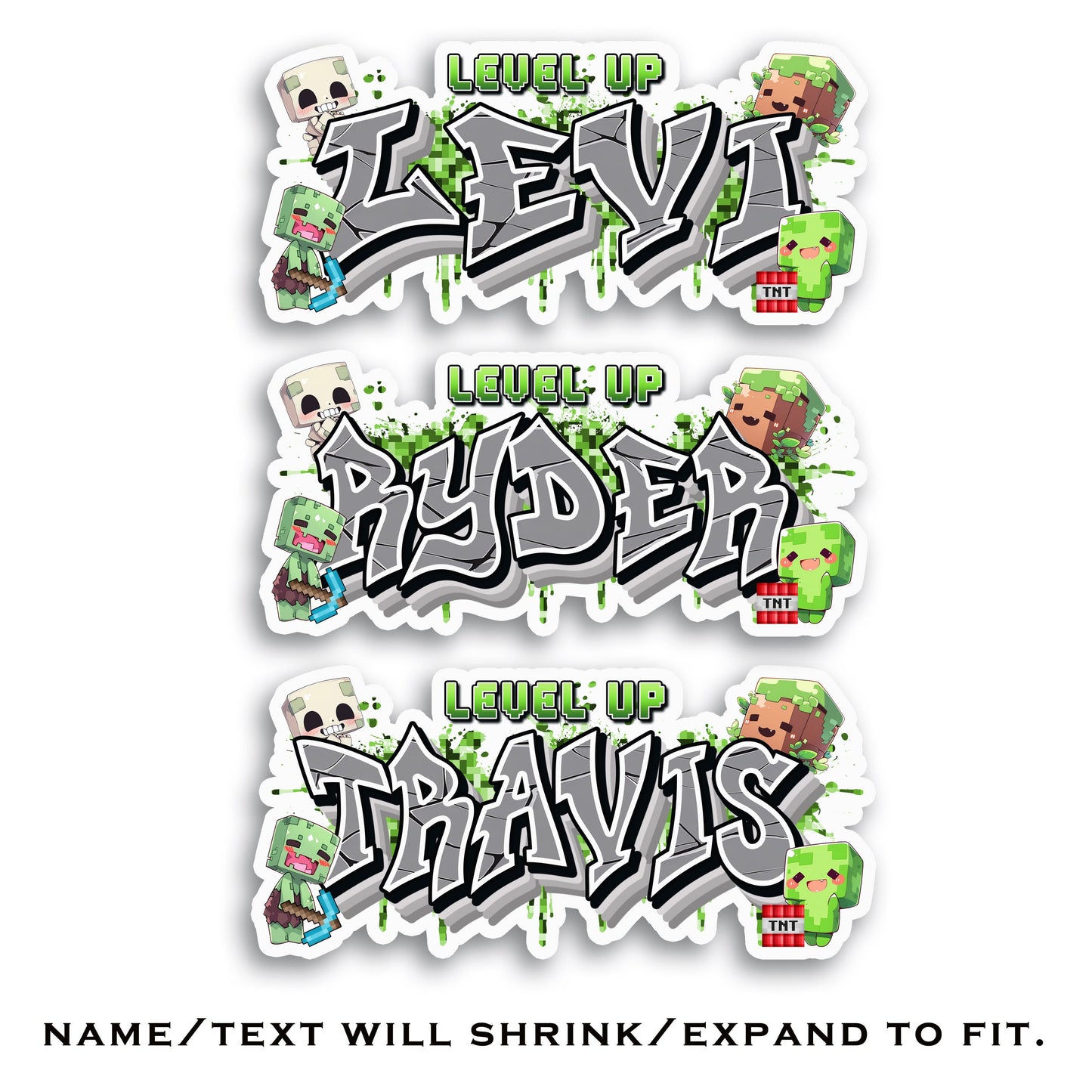 Pixel Custom Name Sticker, Water Bottle Decal, Personalized Aesthetic School Supply Label, Cool Stickers for Kids, Video Game Graffiti