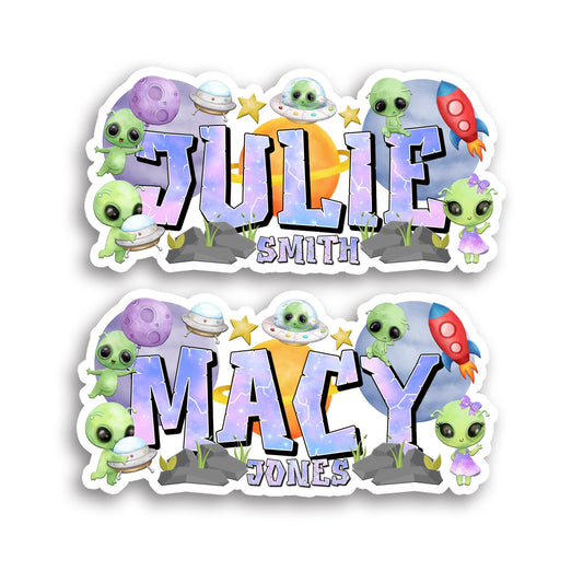 cute aliens ufo custom sticker with name