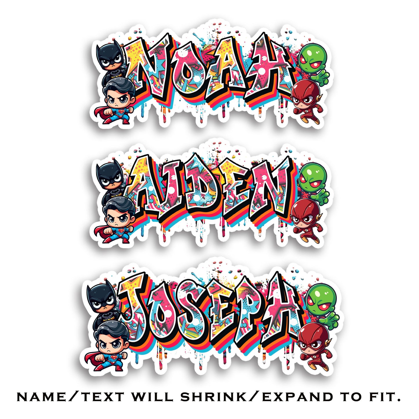 Graffiti Superhero Custom Name Sticker, Water Bottle Decal, Waterproof Sticker, School Supply Label, Stickers for Kids, Comic Book Style