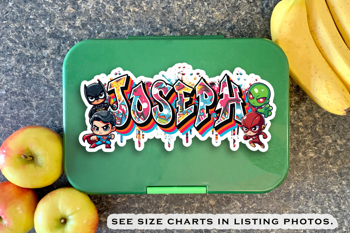 Graffiti Superhero Custom Name Sticker, Water Bottle Decal, Waterproof Sticker, School Supply Label, Stickers for Kids, Comic Book Style