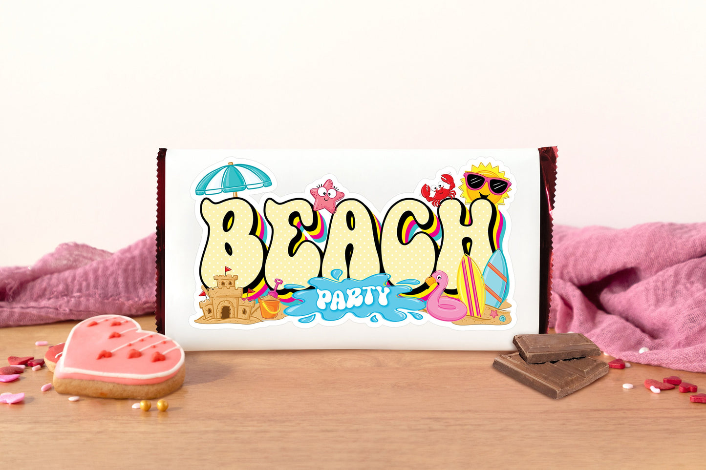 Beach Custom Name Sticker, Personalized Hippie Label for Water Bottles, Laptops, School Supplies, Camp, Daycare & More - Retro Design