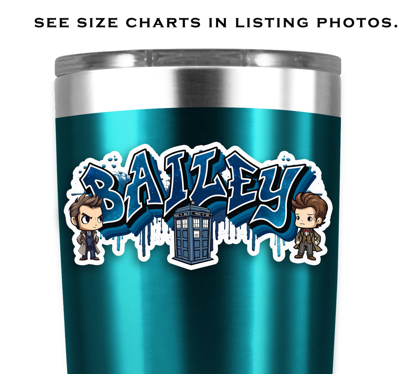 Graffiti Time Traveler Custom Name Sticker, Water Bottle Decal, Waterproof Sticker, Laptop Sticker, Fandom Stickers, Companion, Police Box