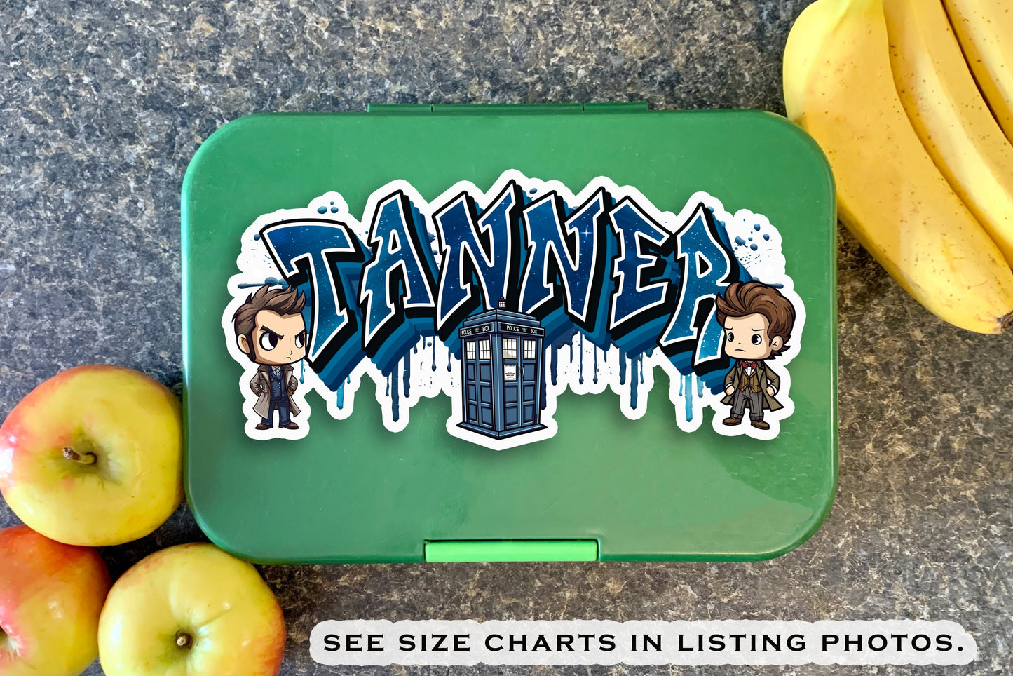 Graffiti Time Traveler Custom Name Sticker, Water Bottle Decal, Waterproof Sticker, Laptop Sticker, Fandom Stickers, Companion, Police Box