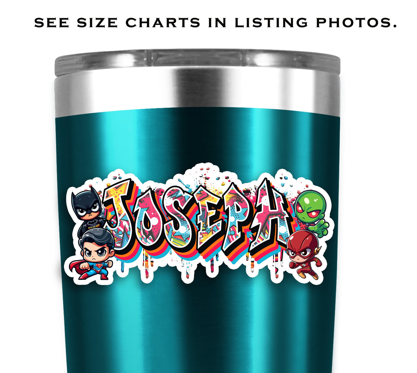 Graffiti Superhero Custom Name Sticker, Water Bottle Decal, Waterproof Sticker, School Supply Label, Stickers for Kids, Comic Book Style