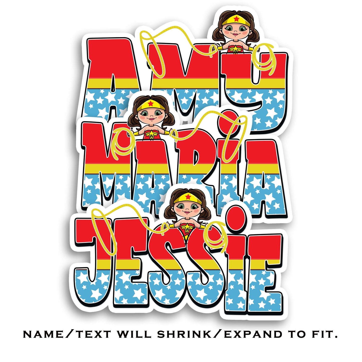 Amazon Warrior Custom Name Sticker, Girl Superhero Sticker, Waterproof Water Bottle Sticker, Goddess Justice Fighter School Sticker for Kids