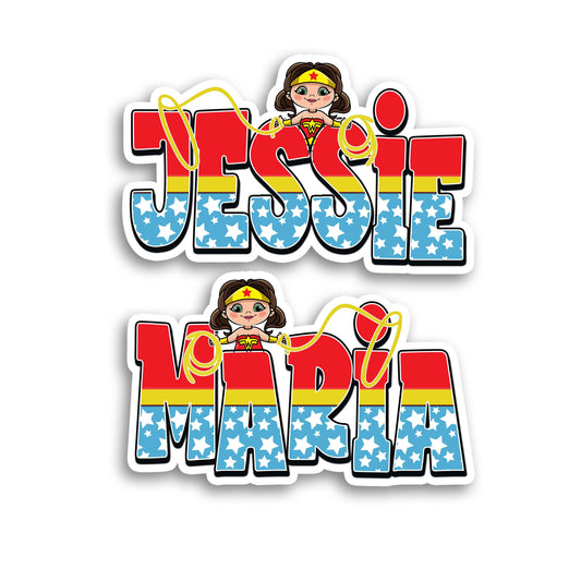 Amazon Warrior Custom Name Sticker, Girl Superhero Sticker, Waterproof Water Bottle Sticker, Goddess Justice Fighter School Sticker for Kids