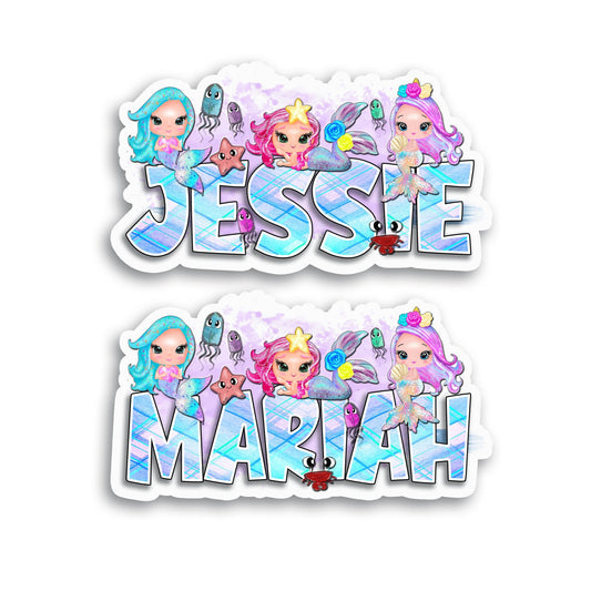 Mermaid Name Sticker, Custom Personalized Waterproof Decal, Sea Life, Nautical Vinyl Sticker, Fantasy Stickers for Kids, School Supply Label