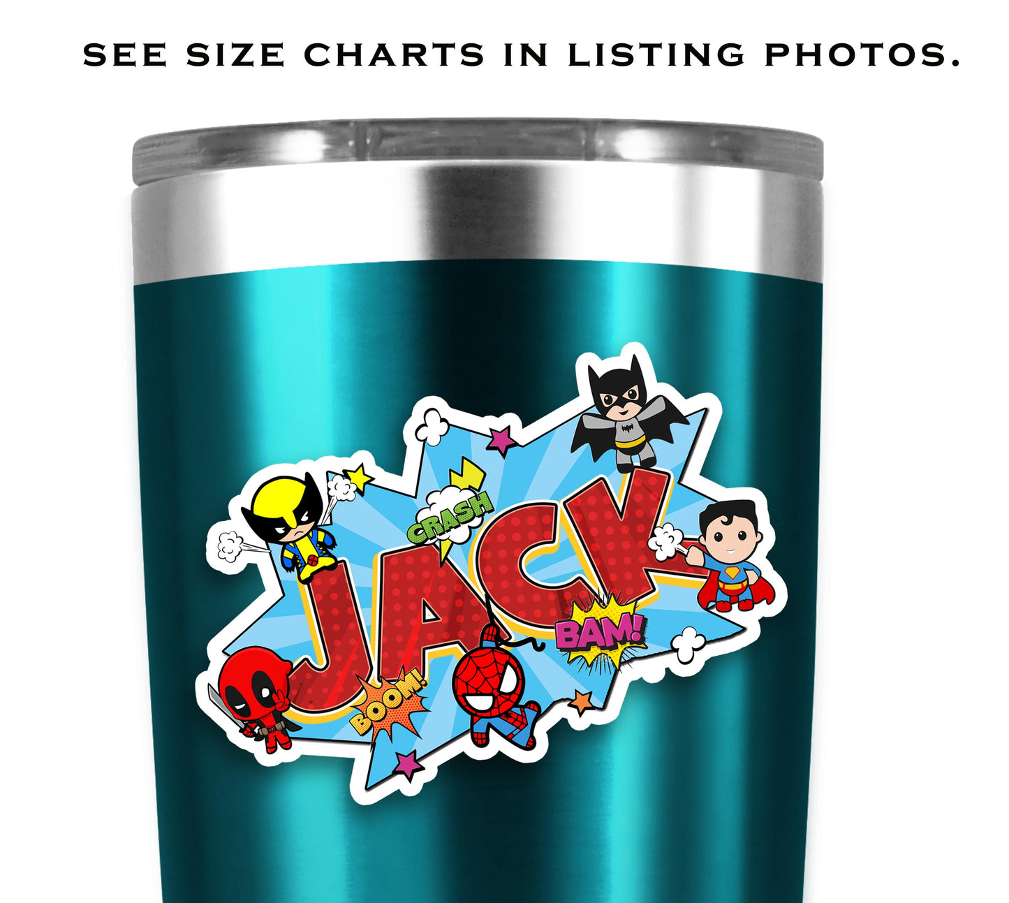 Personalized Superhero Name Stickers Custom Comic Style Waterproof Vinyl Labels for Tumblers Laptops Water Bottles Gifts