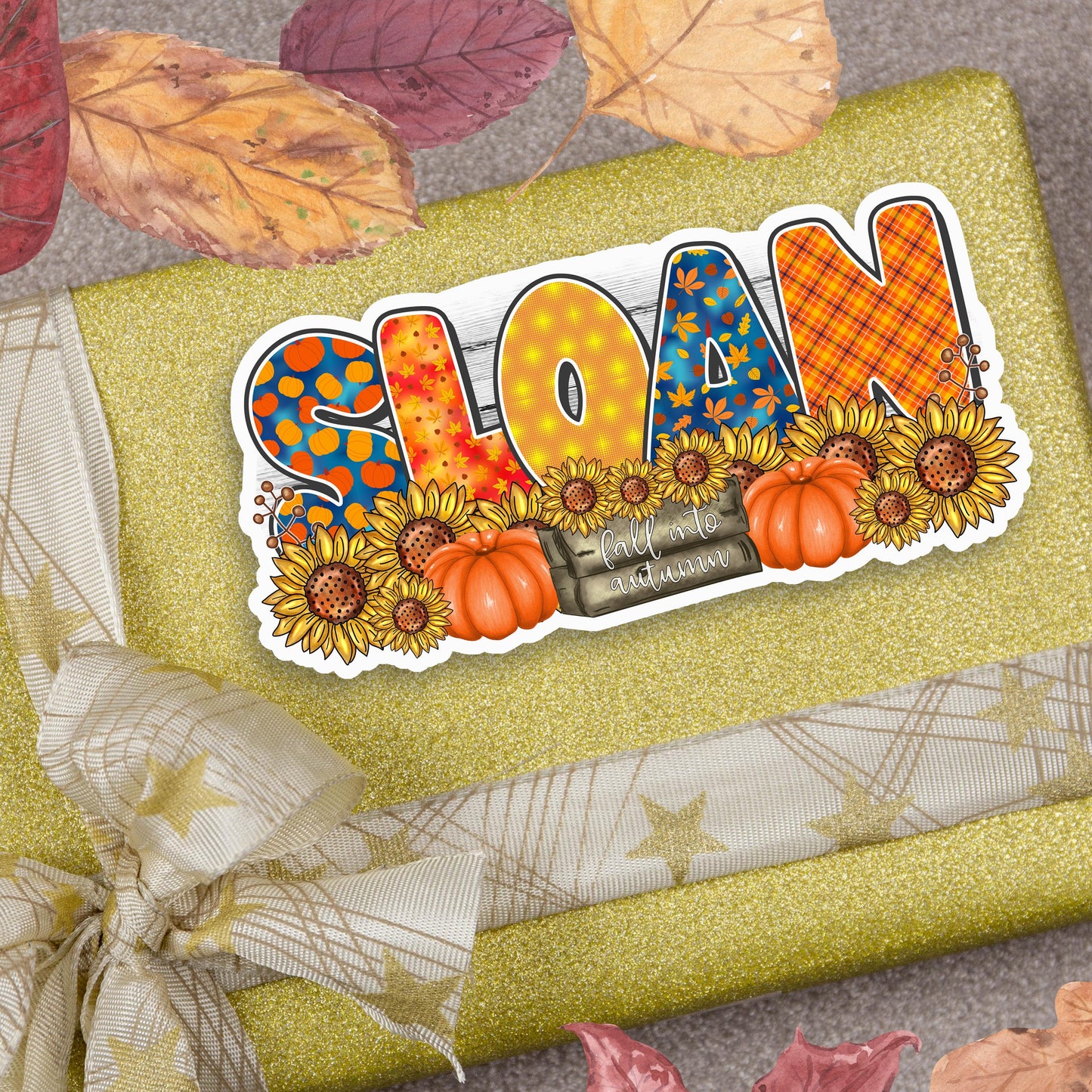 Custom Name Sticker, Autumn Harvest, Fall Thanksgiving, Water Bottle Decal, Decorative Vinyl Label, Waterproof Aesthetic, Personalized Gift