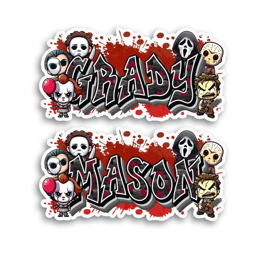 Custom Name Sticker, Vinyl Decal, Horror Villains, Spooky Crime, Halloween Killers, Movie Creepy Characters, Slasher Icons, Horror Decor