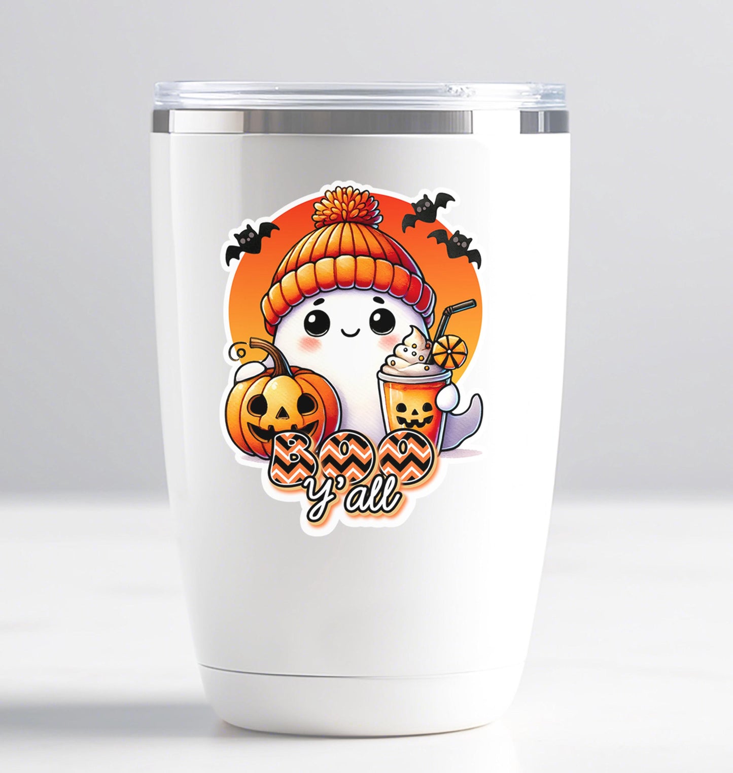 Fall Ghost Stickers, Cute Boo Decal, Pumpkin Spice Bats, Boo Y&#39;all Design, Waterproof Label, Treat Bag, Halloween Bucket Decoration