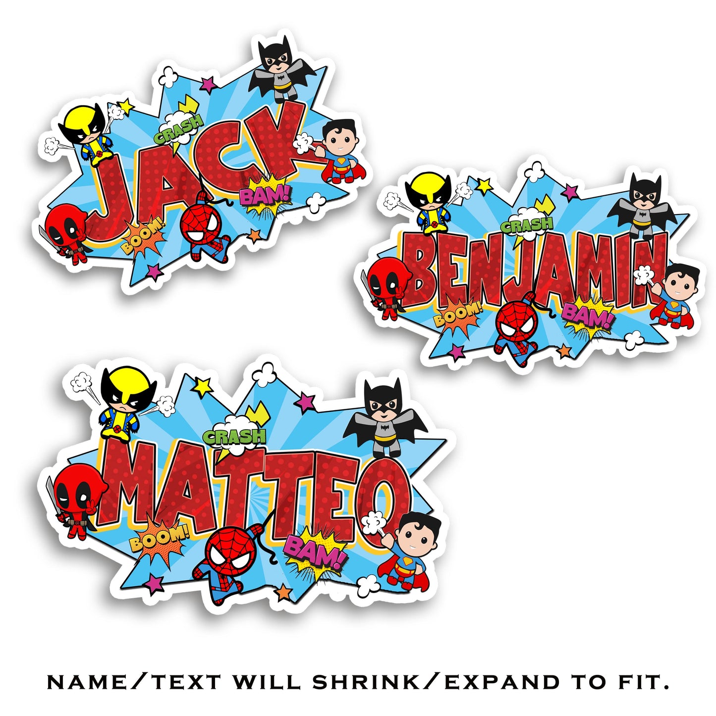 Personalized Superhero Name Stickers Custom Comic Style Waterproof Vinyl Labels for Tumblers Laptops Water Bottles Gifts