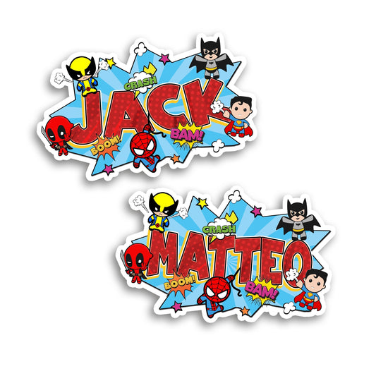 Personalized Superhero Name Stickers Custom Comic Style Waterproof Vinyl Labels for Tumblers Laptops Water Bottles Gifts