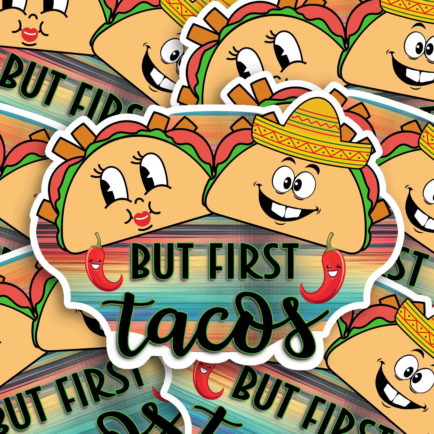 Funny Water Bottle Sticker, Taco Tuesday Decal, But First Tacos, Waterproof Label, Taco Party Favor, Cute Food Sticker, Taco Lover Gift