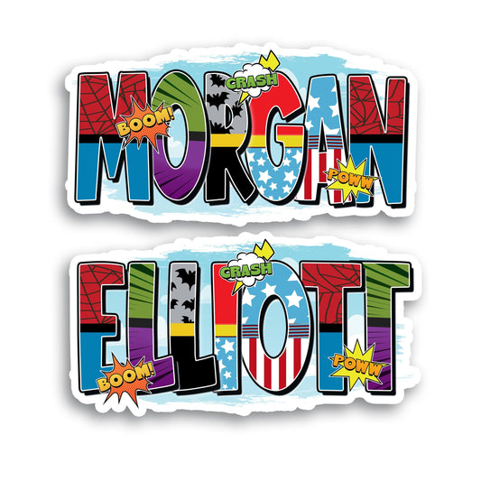 Custom Comic Book Superhero Name Stickers - Waterproof Party Favor Decals, Personalized Labels for Kids, School, Camp, Daycare