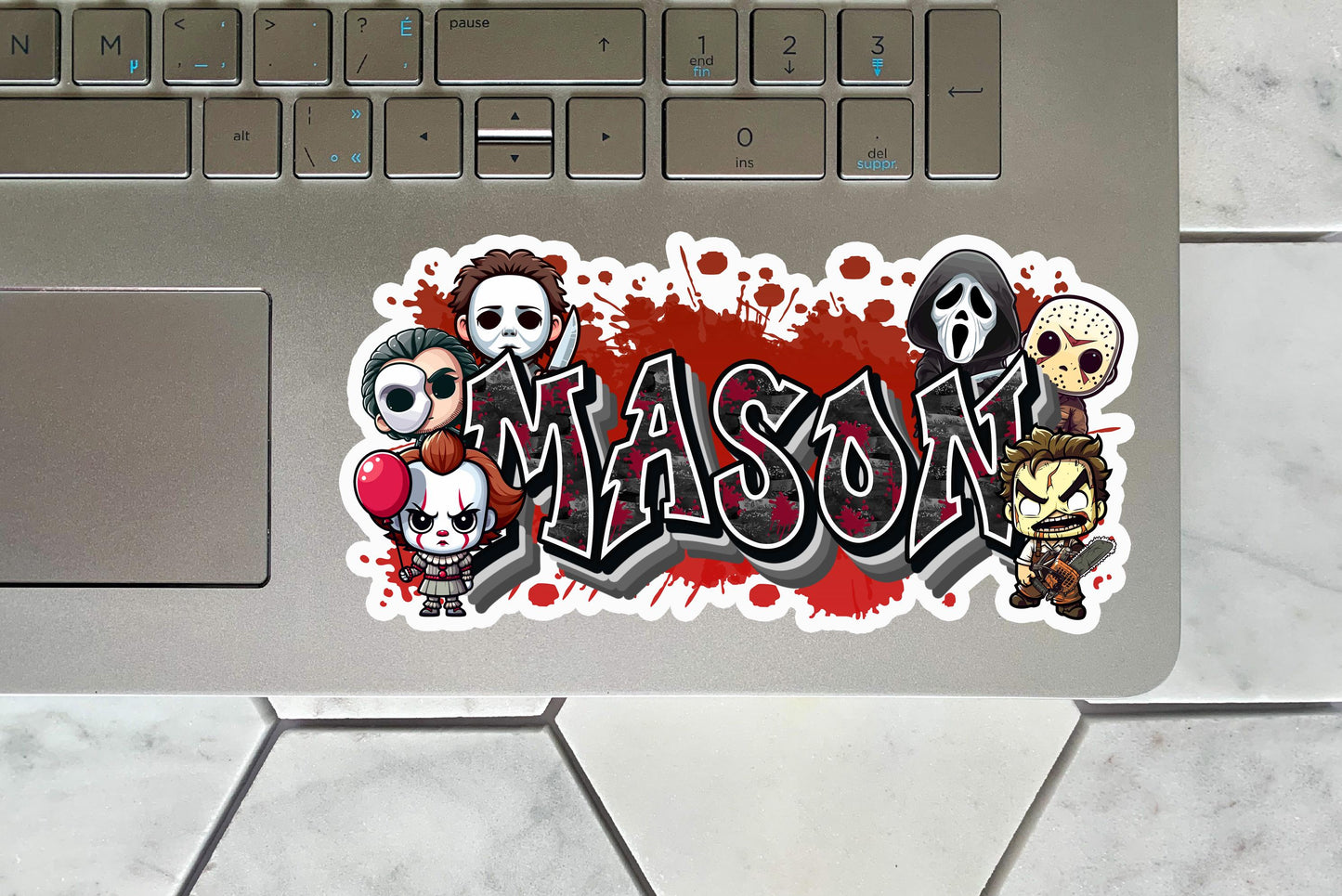 Custom Name Sticker, Vinyl Decal, Horror Villains, Spooky Crime, Halloween Killers, Movie Creepy Characters, Slasher Icons, Horror Decor