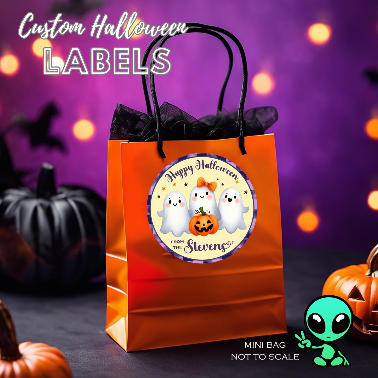 Personalized Halloween Labels, Cute Ghost Sticker Sheet for Gift Bags, Truck or Treat, Peel and Stick, Fun & Festive Custom Stickers