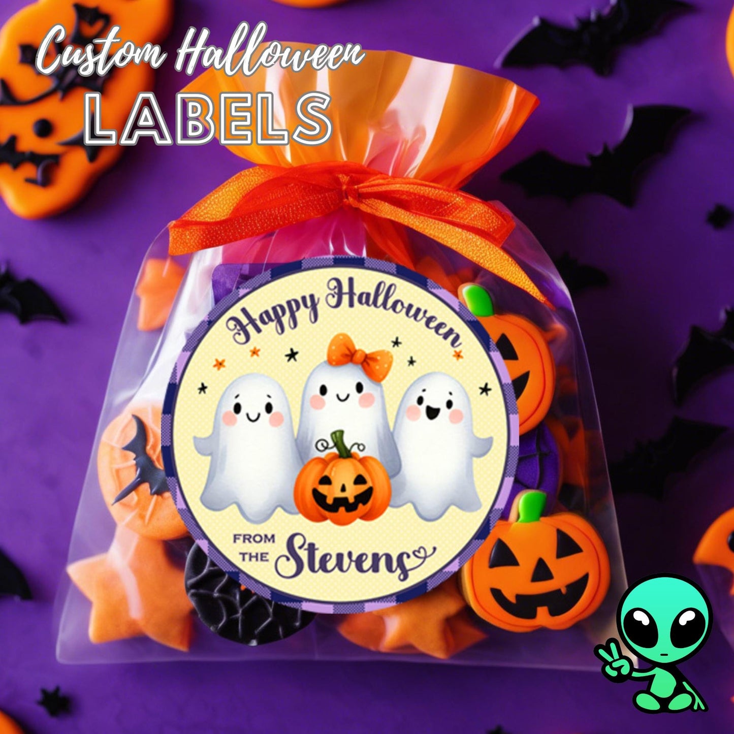 Personalized Halloween Labels, Cute Ghost Sticker Sheet for Gift Bags, Truck or Treat, Peel and Stick, Fun & Festive Custom Stickers