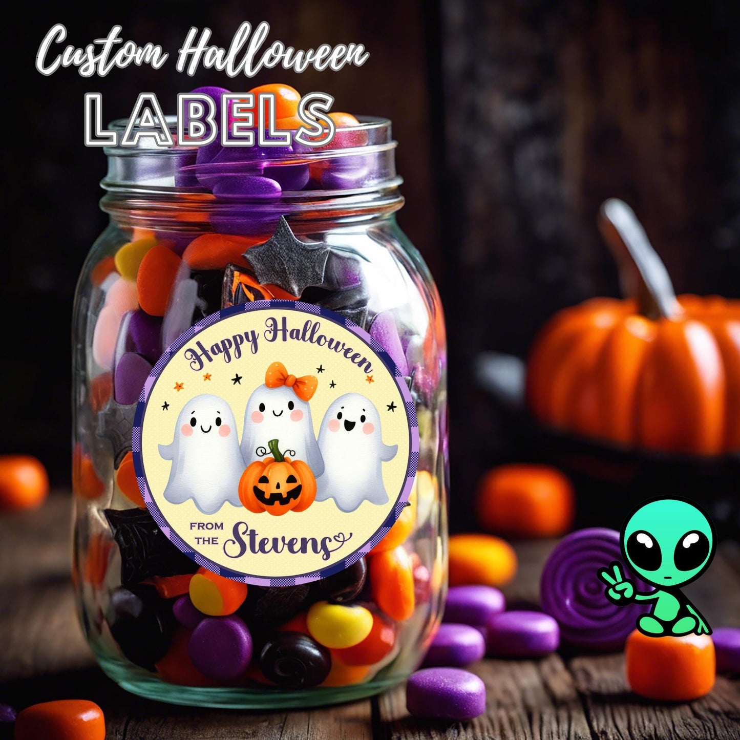 Personalized Halloween Labels, Cute Ghost Sticker Sheet for Gift Bags, Truck or Treat, Peel and Stick, Fun & Festive Custom Stickers