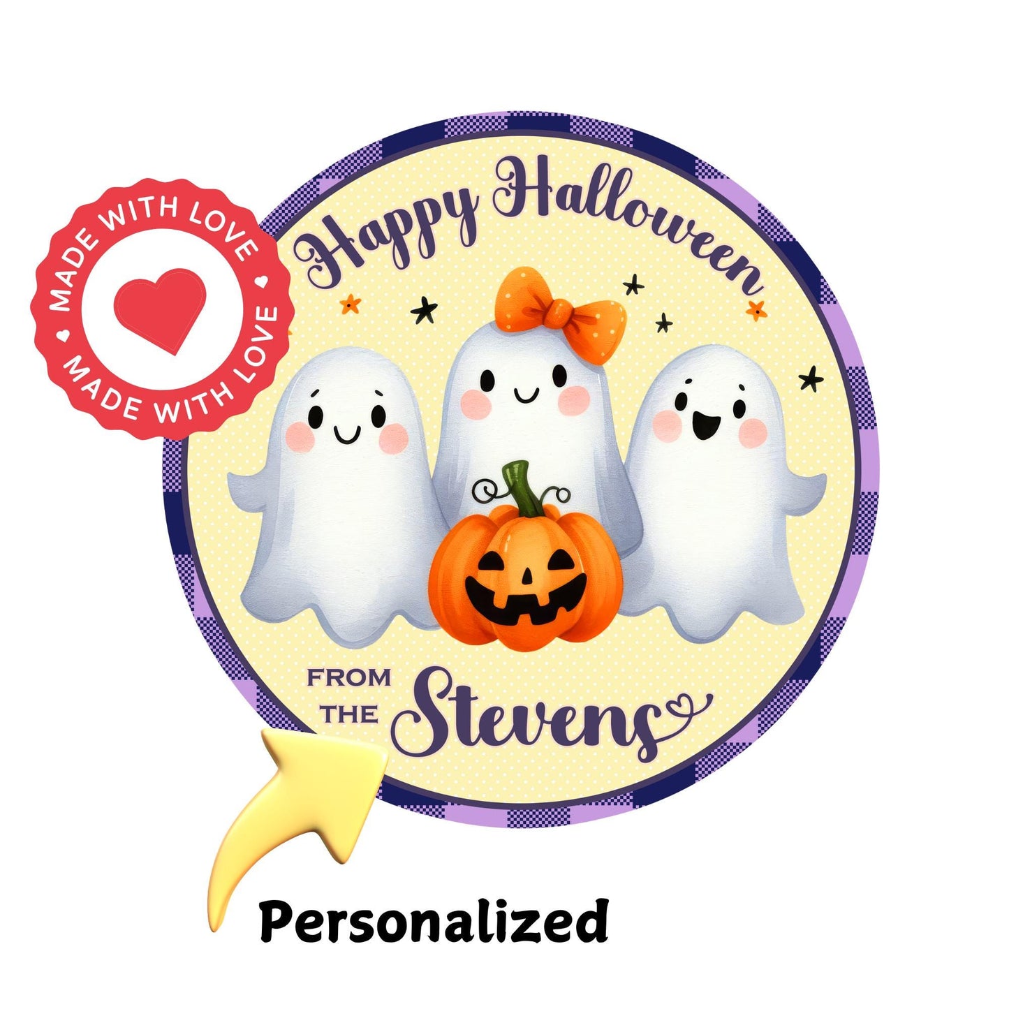 Personalized Halloween Labels, Cute Ghost Sticker Sheet for Gift Bags, Truck or Treat, Peel and Stick, Fun & Festive Custom Stickers