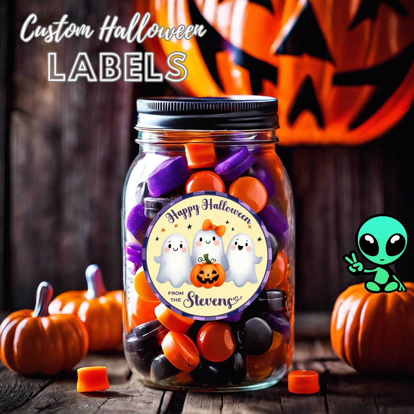 Personalized Halloween Labels, Cute Ghost Sticker Sheet for Gift Bags, Truck or Treat, Peel and Stick, Fun & Festive Custom Stickers