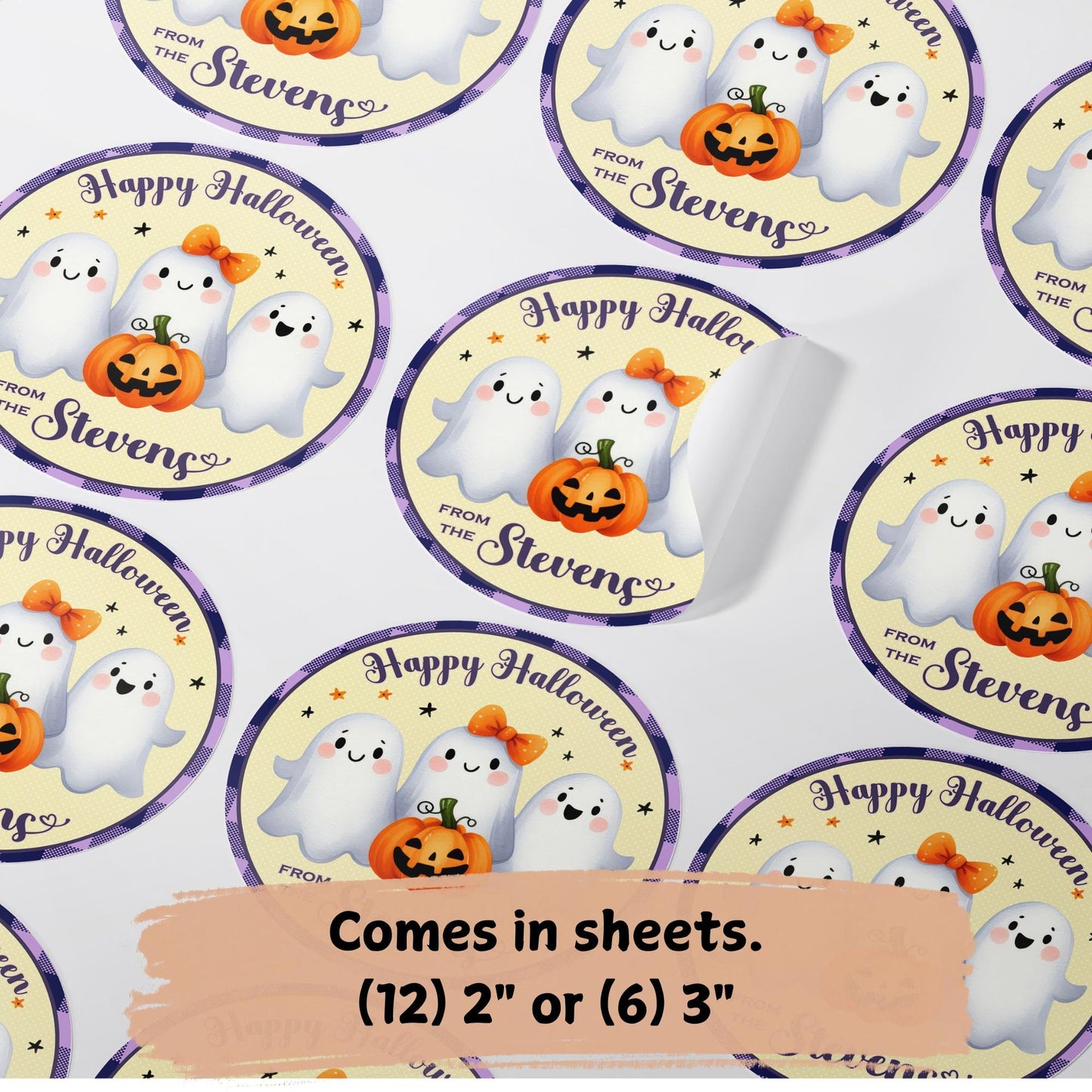 Personalized Halloween Labels, Cute Ghost Sticker Sheet for Gift Bags, Truck or Treat, Peel and Stick, Fun & Festive Custom Stickers