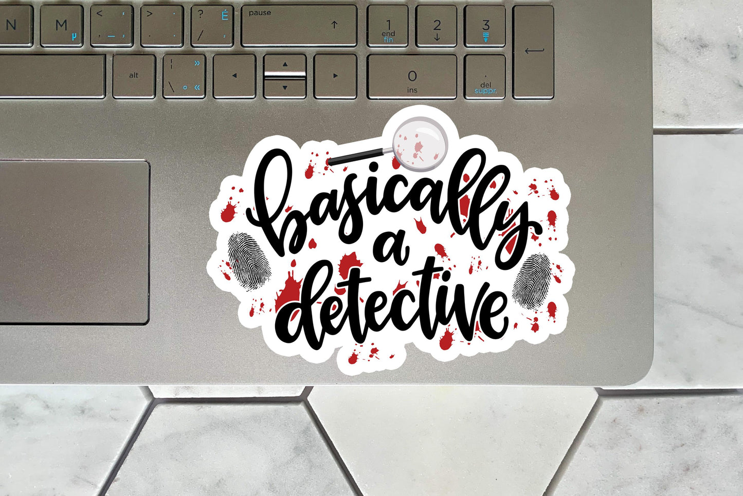 Funny True Crime Sticker, Basically a Detective, Fans Waterproof Decal, Mystery Lover Gift Idea, Laptop Sticker, Water Bottle Label Decor