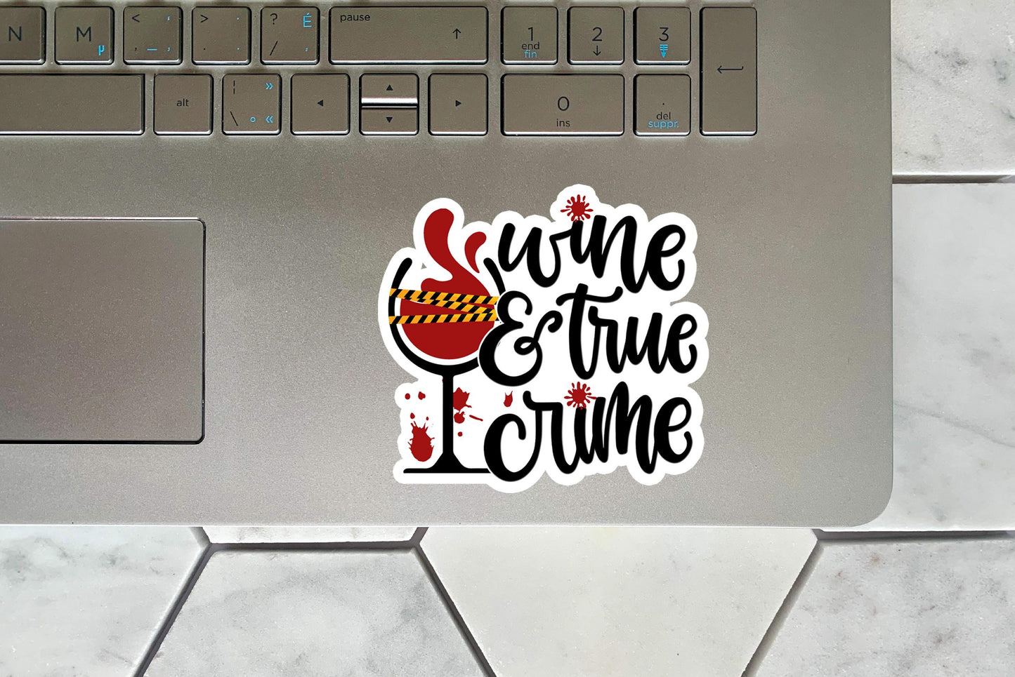 Funny Water Bottle Sticker, True Crime and Wine, Waterproof Decal, Mystery Lover Gift, Aesthetic Party Favor Laptop Sticker Unique Gift Idea