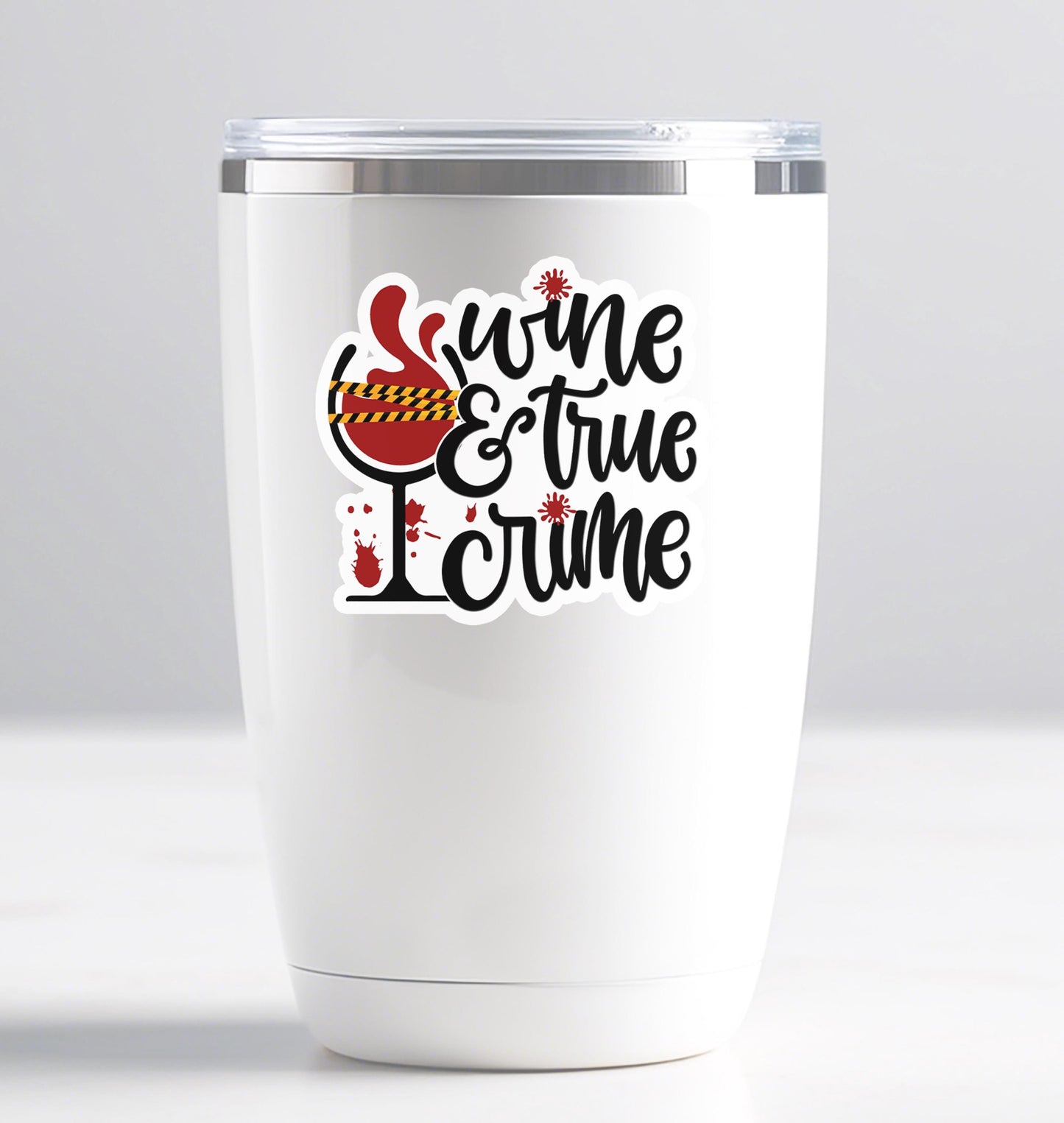 Funny Water Bottle Sticker, True Crime and Wine, Waterproof Decal, Mystery Lover Gift, Aesthetic Party Favor Laptop Sticker Unique Gift Idea