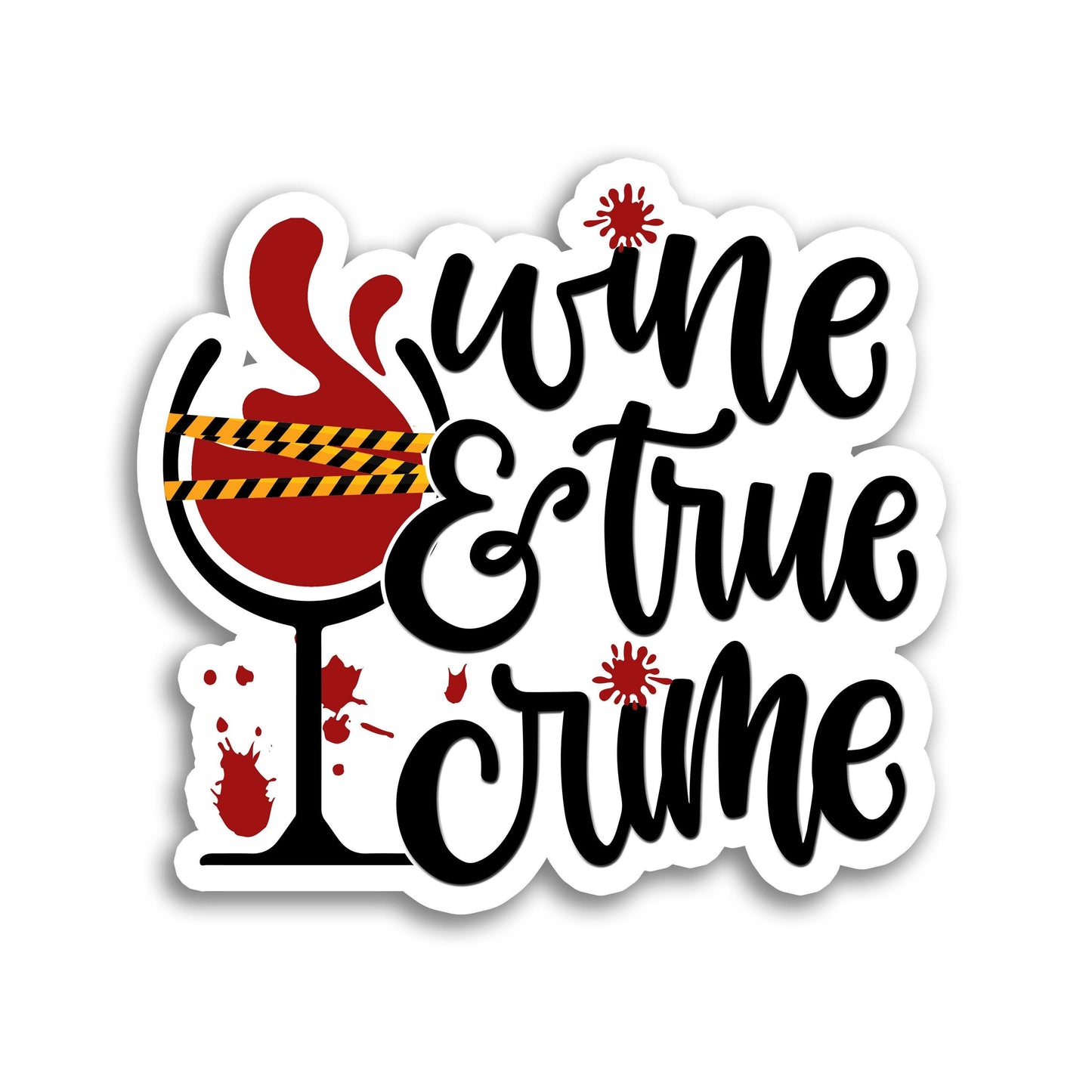 Funny Water Bottle Sticker, True Crime and Wine, Waterproof Decal, Mystery Lover Gift, Aesthetic Party Favor Laptop Sticker Unique Gift Idea