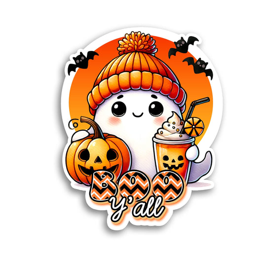 Fall Ghost Stickers, Cute Boo Decal, Pumpkin Spice Bats, Boo Y&#39;all Design, Waterproof Label, Treat Bag, Halloween Bucket Decoration