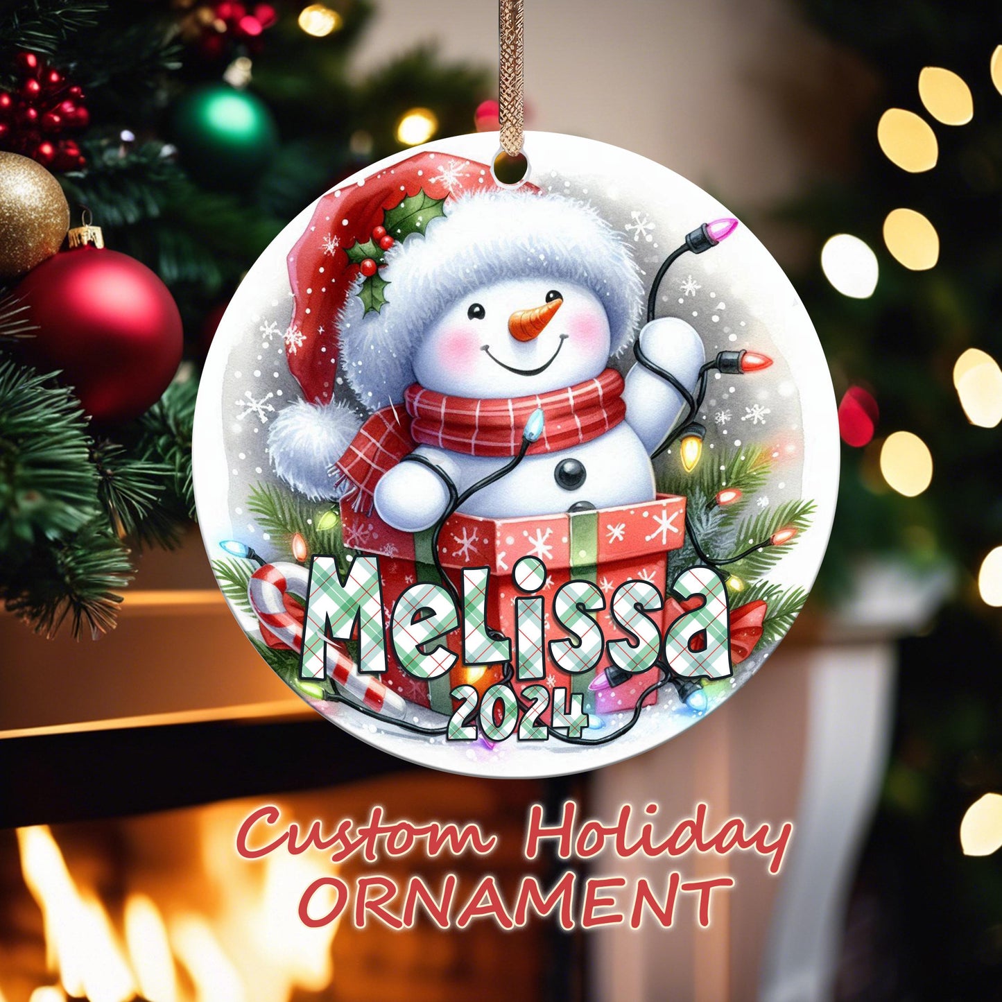 Personalized Christmas Ornament - Cute Snowman, Add Name & Year | Custom Gift Keepsake for Kids, Grandkids, Family, Friends Holiday Decor