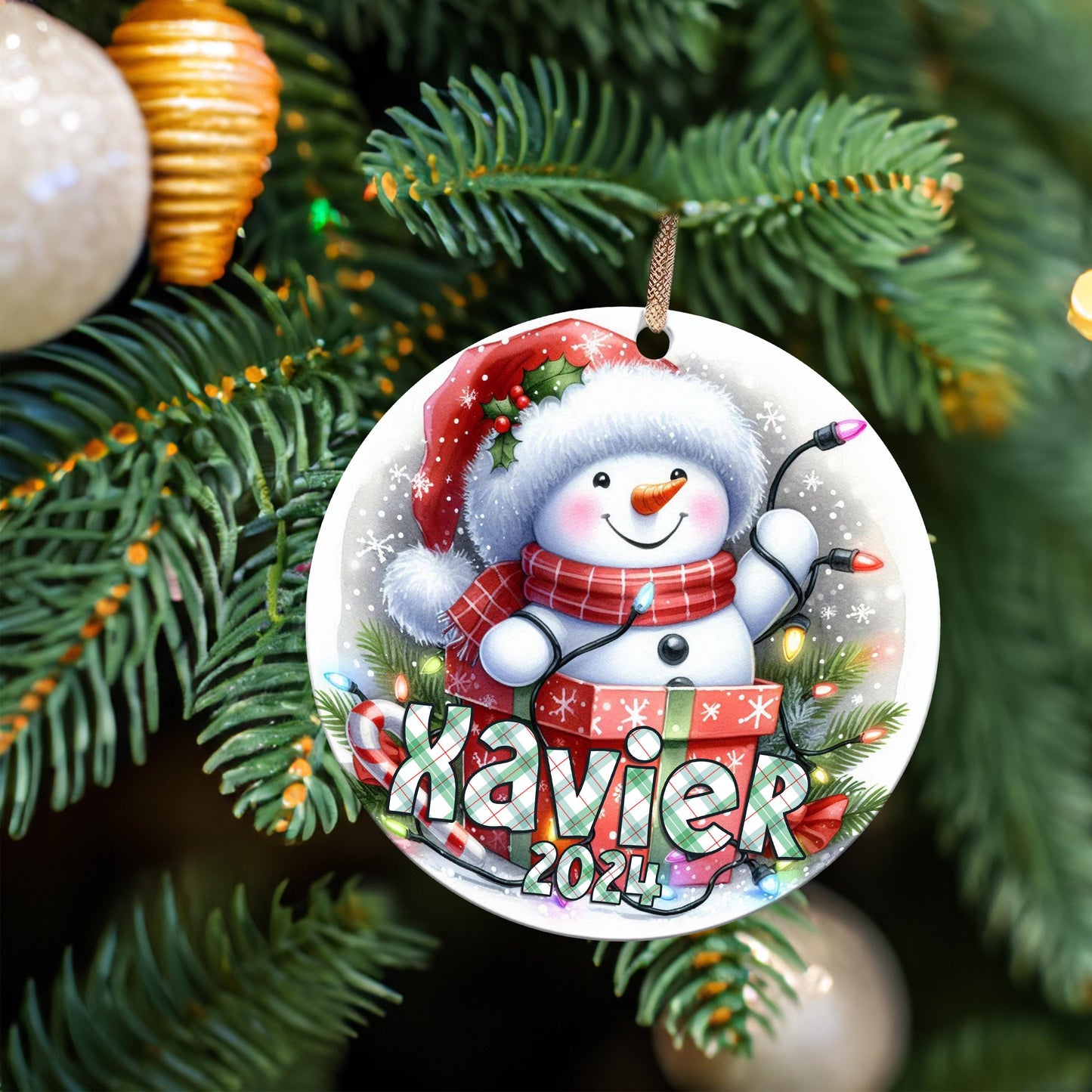 Personalized Christmas Ornament - Cute Snowman, Add Name & Year | Custom Gift Keepsake for Kids, Grandkids, Family, Friends Holiday Decor