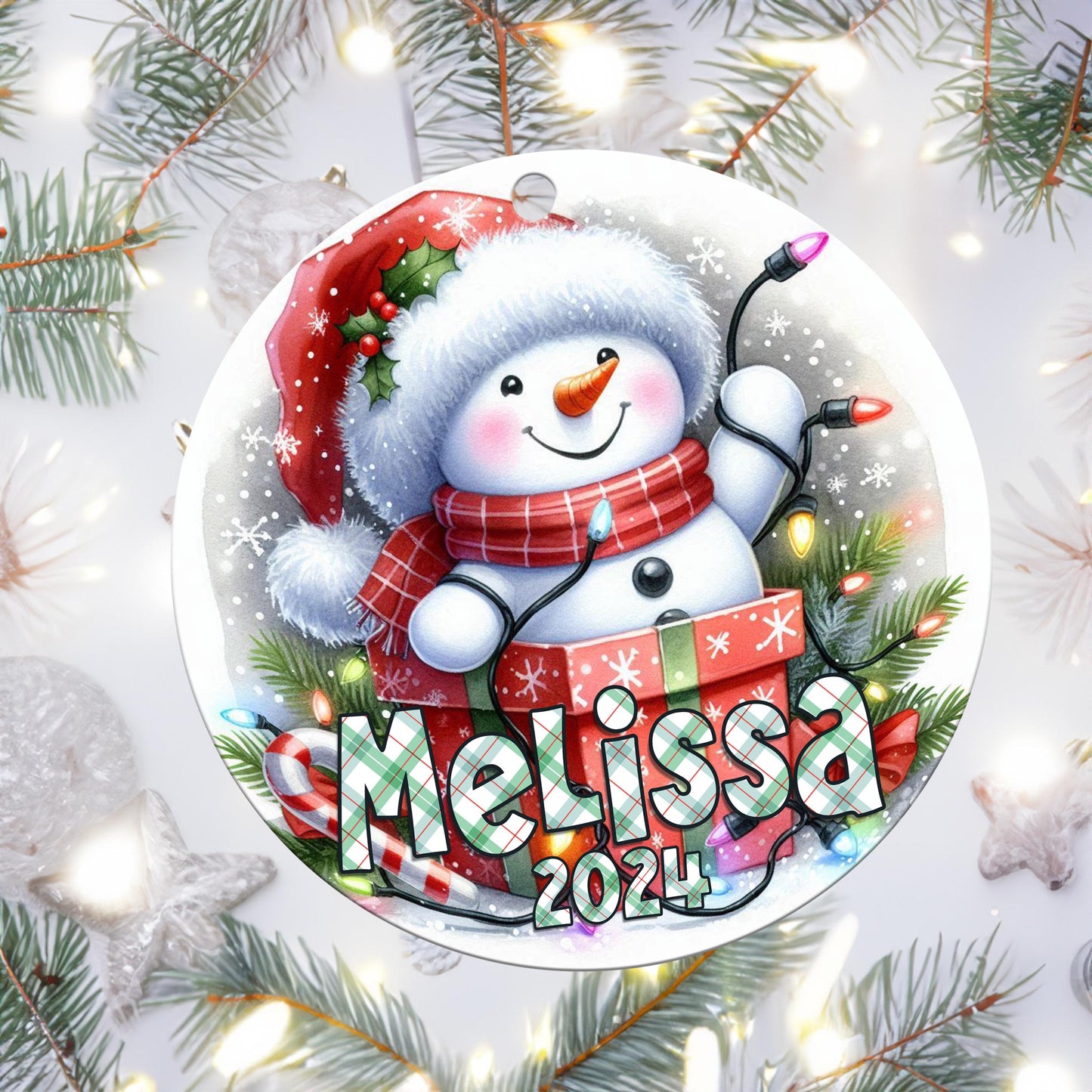 Personalized Christmas Ornament - Cute Snowman, Add Name & Year | Custom Gift Keepsake for Kids, Grandkids, Family, Friends Holiday Decor