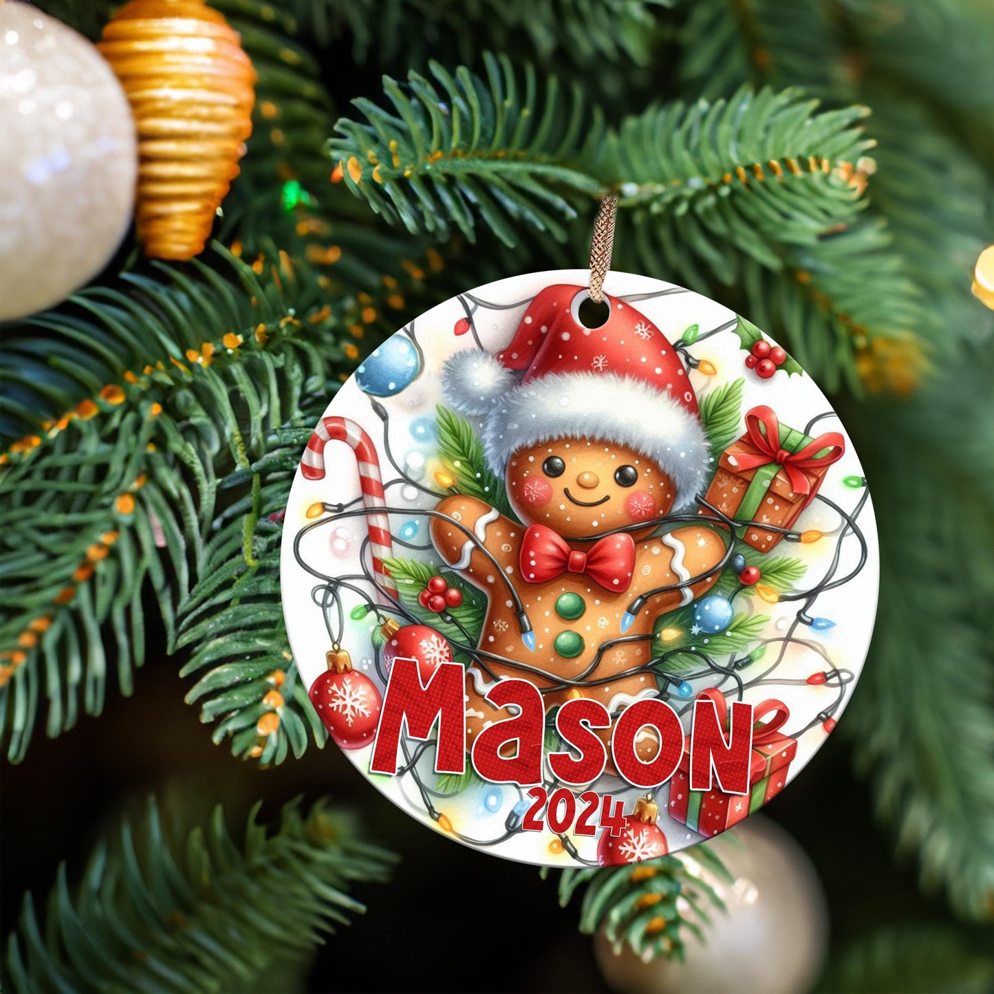 Personalized Christmas Ornament, Cute Gingerbread Man, Custom Keepsake, Add Name and Year, Gift for Kids, Grandkids, Family, Friends