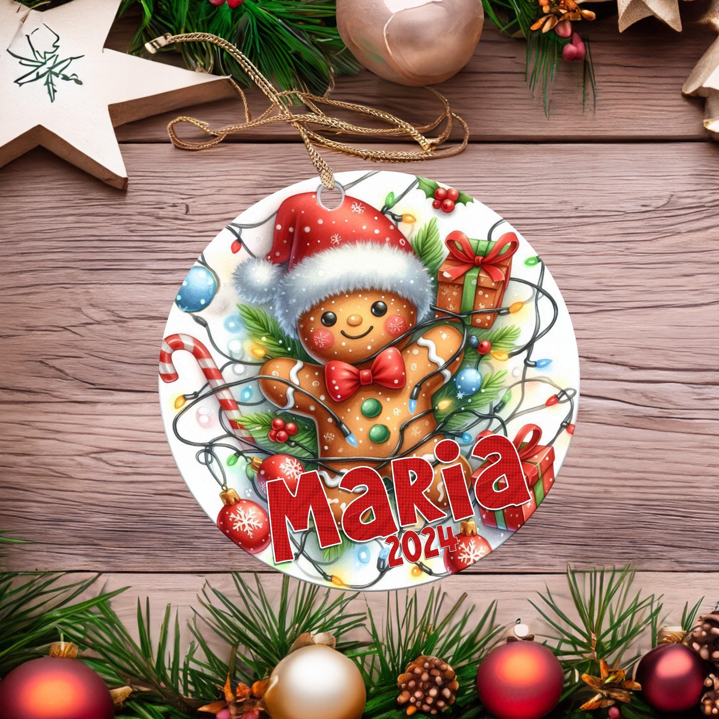 Personalized Christmas Ornament, Cute Gingerbread Man, Custom Keepsake, Add Name and Year, Gift for Kids, Grandkids, Family, Friends