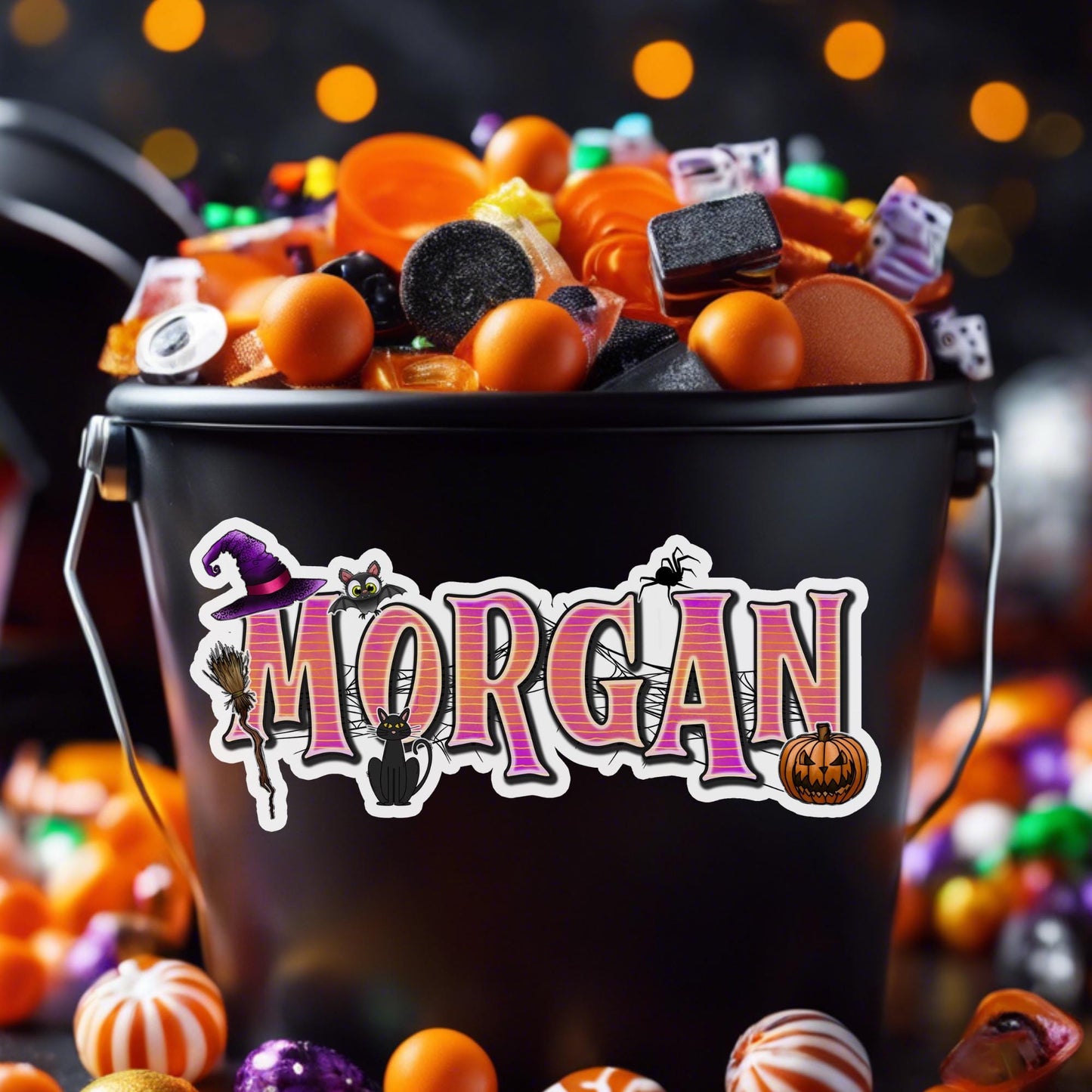 Halloween Custom Name Sticker, Spooky Fall Decal, Haunted Party Favor, Waterproof Label, Creepy Decor for Treat Bag, Candy Bucket, Tumblers