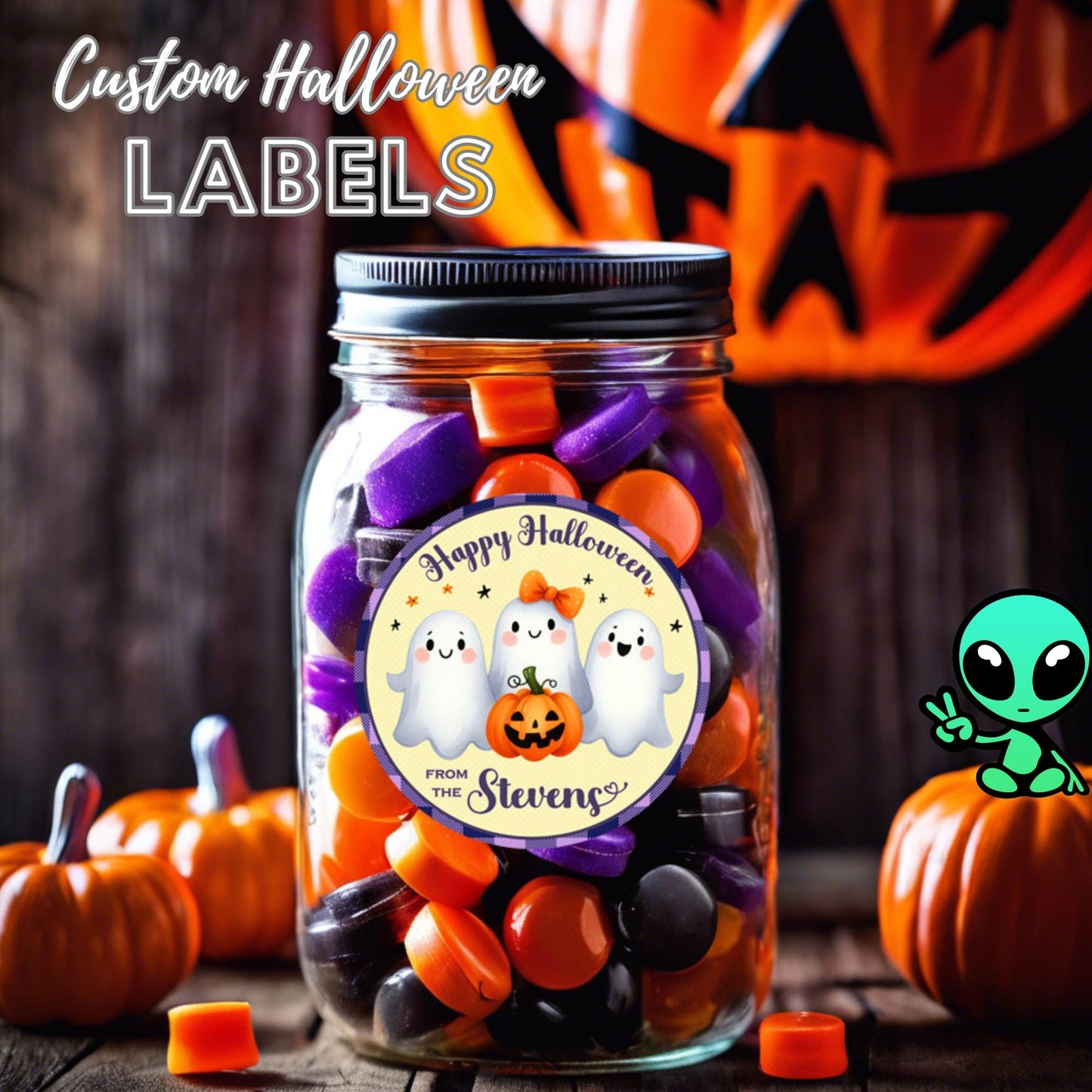 Personalized Halloween Labels, Cute Ghost Sticker Sheet for Gift Bags, Truck or Treat, Peel and Stick, Fun & Festive Custom Stickers