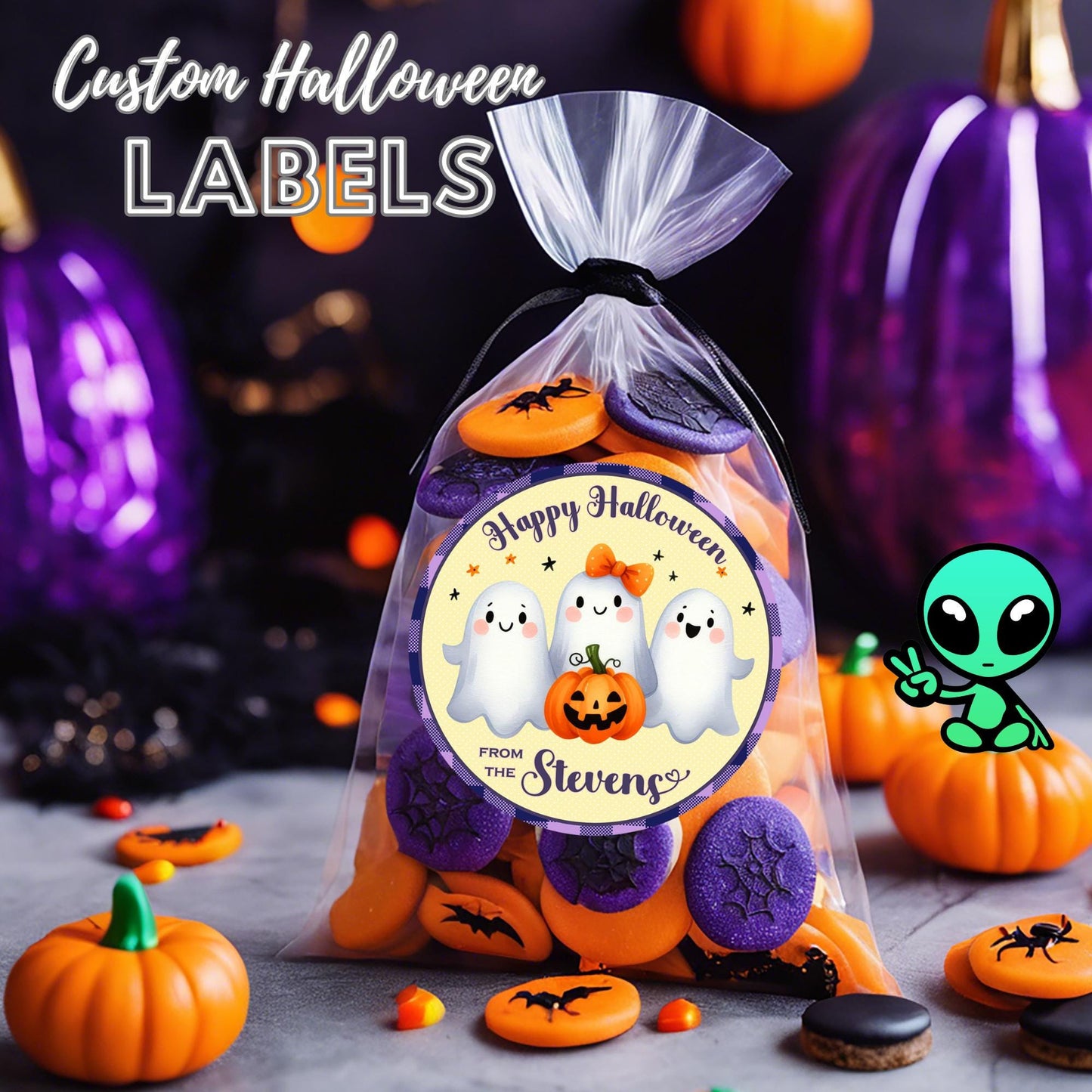 Personalized Halloween Labels, Cute Ghost Sticker Sheet for Gift Bags, Truck or Treat, Peel and Stick, Fun & Festive Custom Stickers