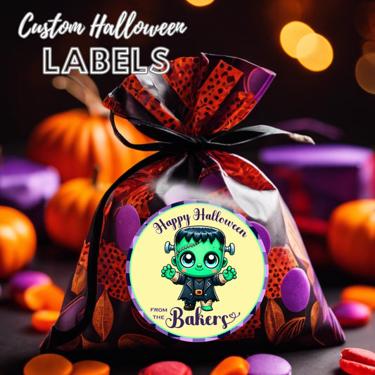 Personalized Happy Halloween Sticker Sheet, Cute Monster Labels, Spooky Fall Party Favors, Treat Bag Labels, Gift Bag Tags, Trick or Treat