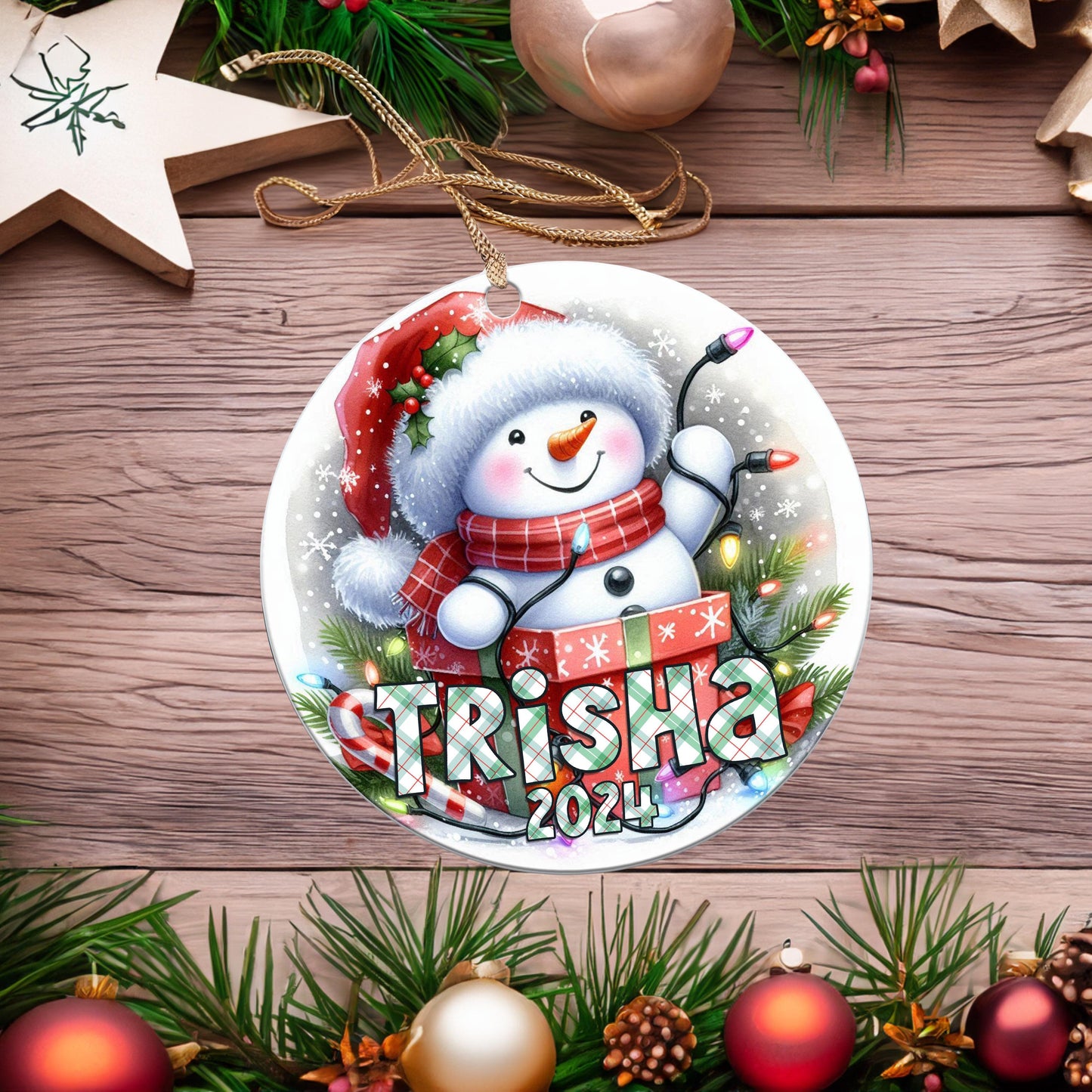 Personalized Christmas Ornament - Cute Snowman, Add Name & Year | Custom Gift Keepsake for Kids, Grandkids, Family, Friends Holiday Decor