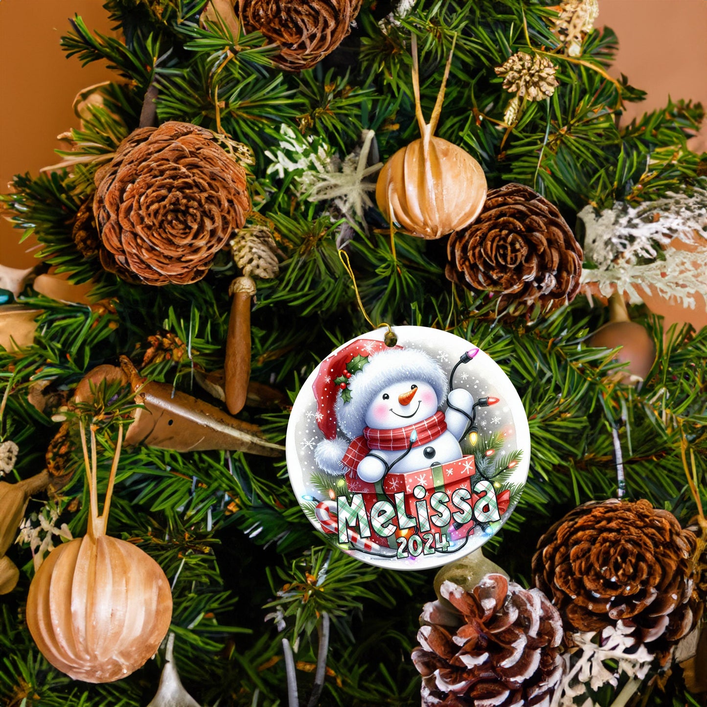 Personalized Christmas Ornament - Cute Snowman, Add Name & Year | Custom Gift Keepsake for Kids, Grandkids, Family, Friends Holiday Decor