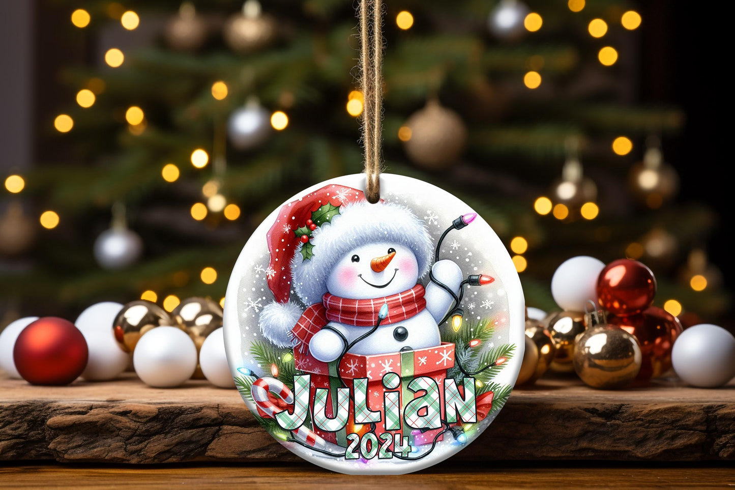 Personalized Christmas Ornament - Cute Snowman, Add Name & Year | Custom Gift Keepsake for Kids, Grandkids, Family, Friends Holiday Decor