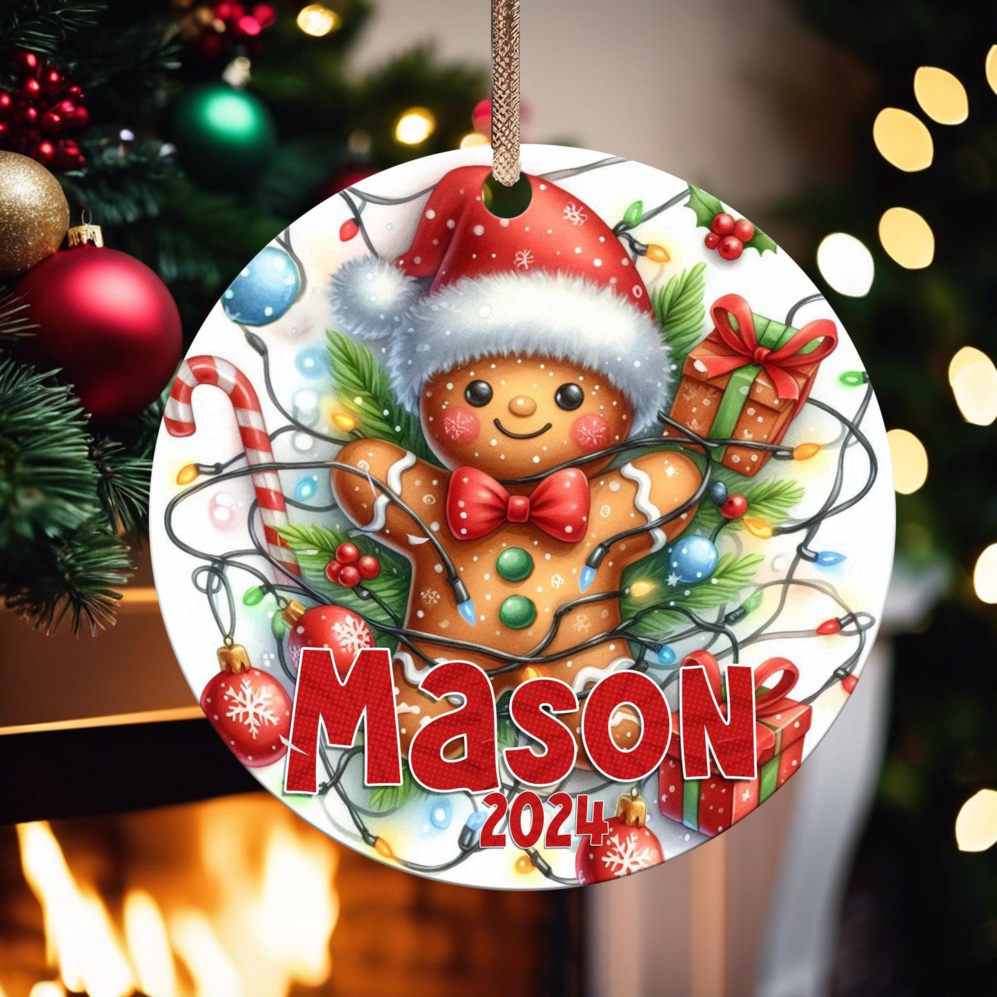 Personalized Christmas Ornament, Cute Gingerbread Man, Custom Keepsake, Add Name and Year, Gift for Kids, Grandkids, Family, Friends