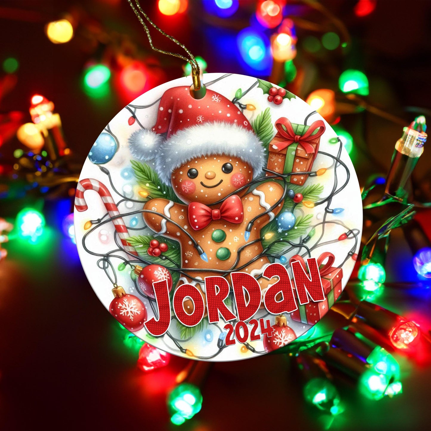 Personalized Christmas Ornament, Cute Gingerbread Man, Custom Keepsake, Add Name and Year, Gift for Kids, Grandkids, Family, Friends