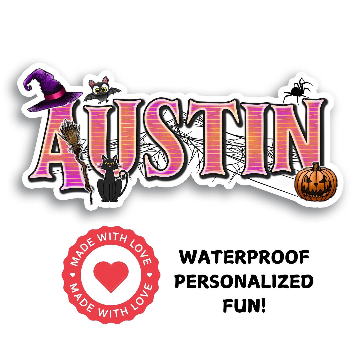 Halloween Custom Name Sticker, Spooky Fall Decal, Haunted Party Favor, Waterproof Label, Creepy Decor for Treat Bag, Candy Bucket, Tumblers